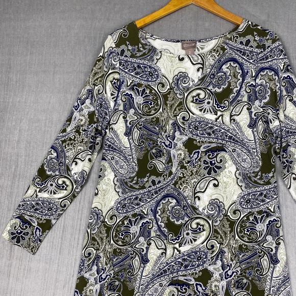 Chicos Maxi Dress Womens Size 2/L Fresh Paisley Boatneck Grape Leaf Stretch - Picture 4 of 16
